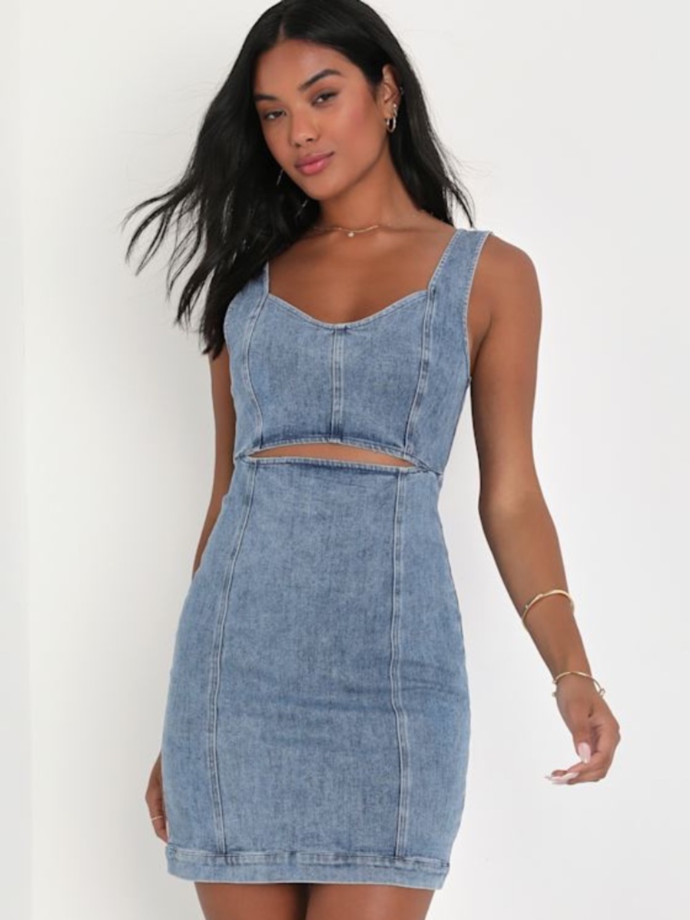 Lulus Charming Edge Light Blue Denim Cutout Mini Dress - Size S
